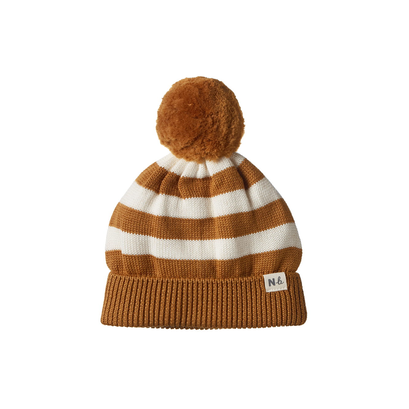 ALPINE POM POM BEANIE | Toffee Bold Stripe-Web-front