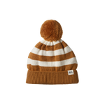 ALPINE POM POM BEANIE | Toffee Bold Stripe-Web-front