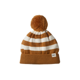 ALPINE POM POM BEANIE | Toffee Bold Stripe-Web-front