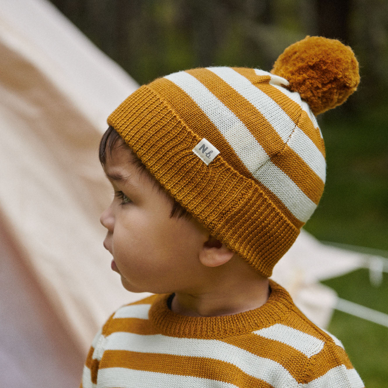 ALPINE POM POM BEANIE | Toffee Bold Stripe-Web-hover
