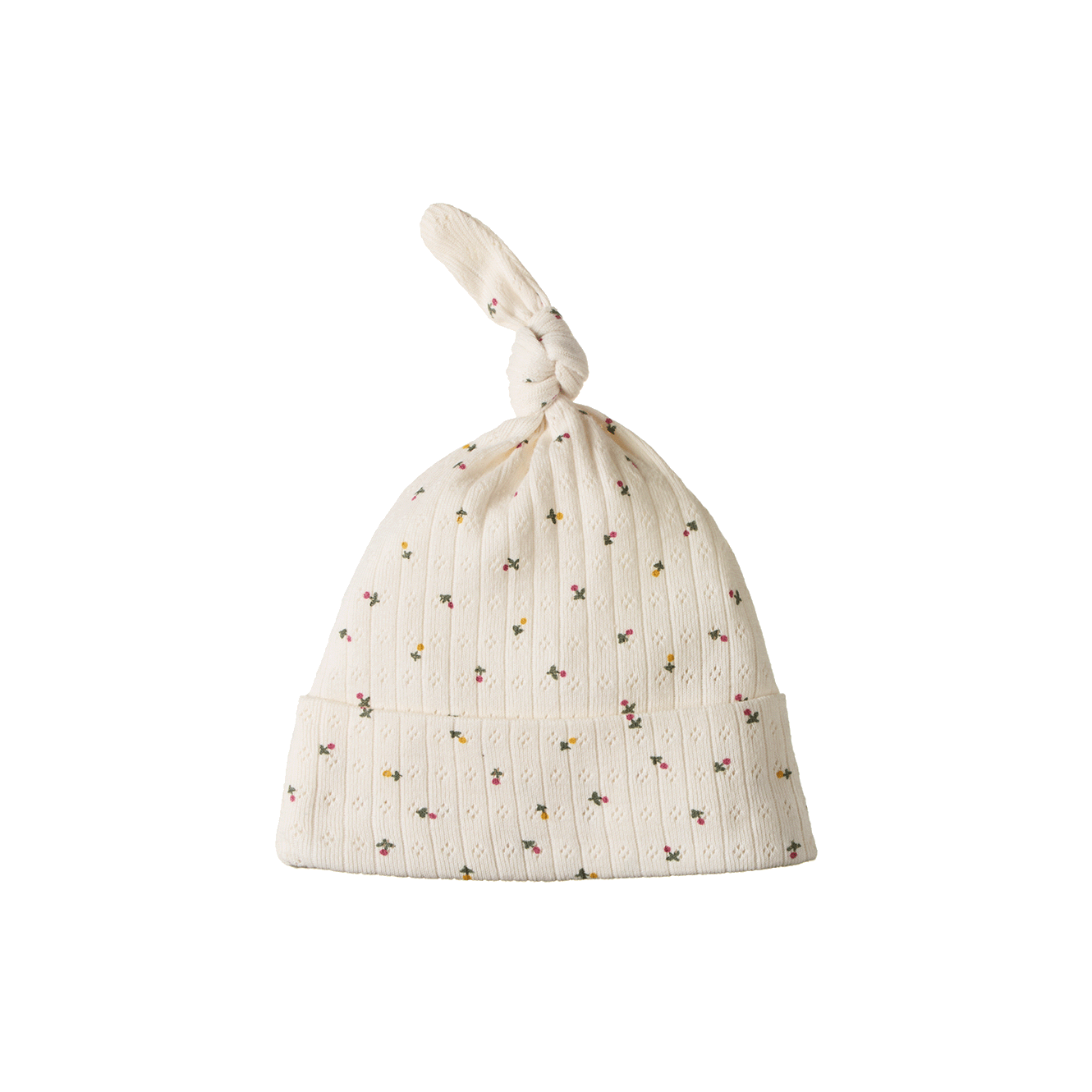 KNOTTED BEANIE POINTELLE | Aster Floral Print-Web-front