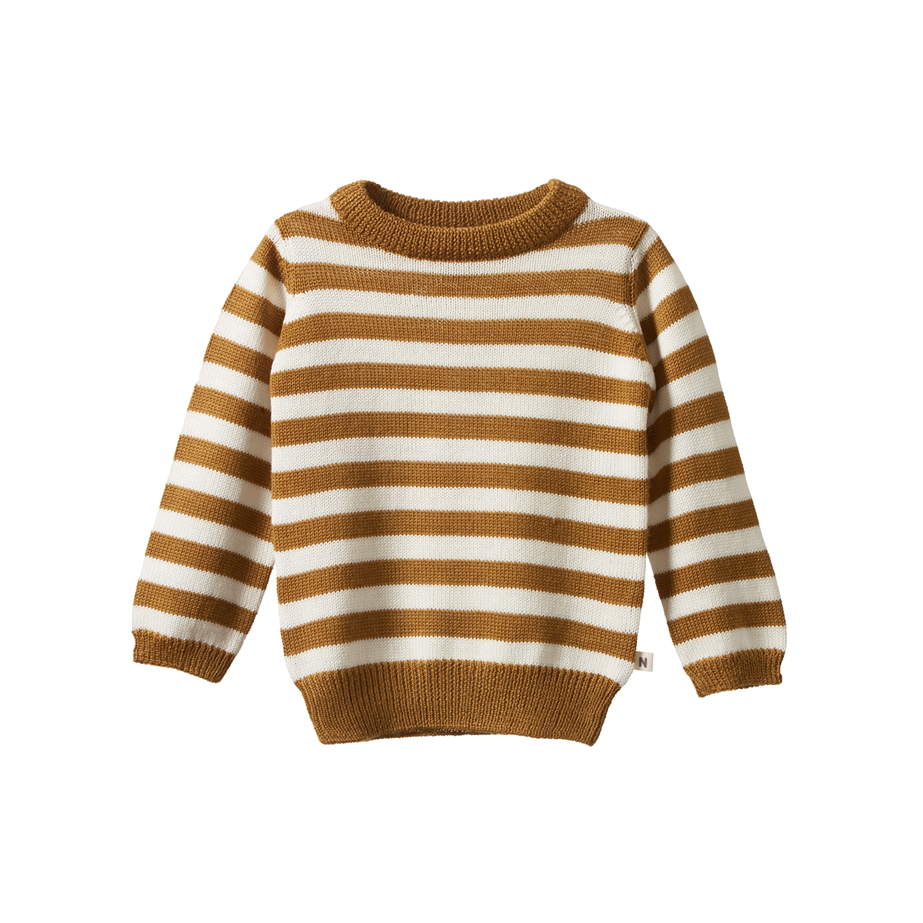 MERINO KNIT PULLOVER | Toffee Bold Stripe-Web-front