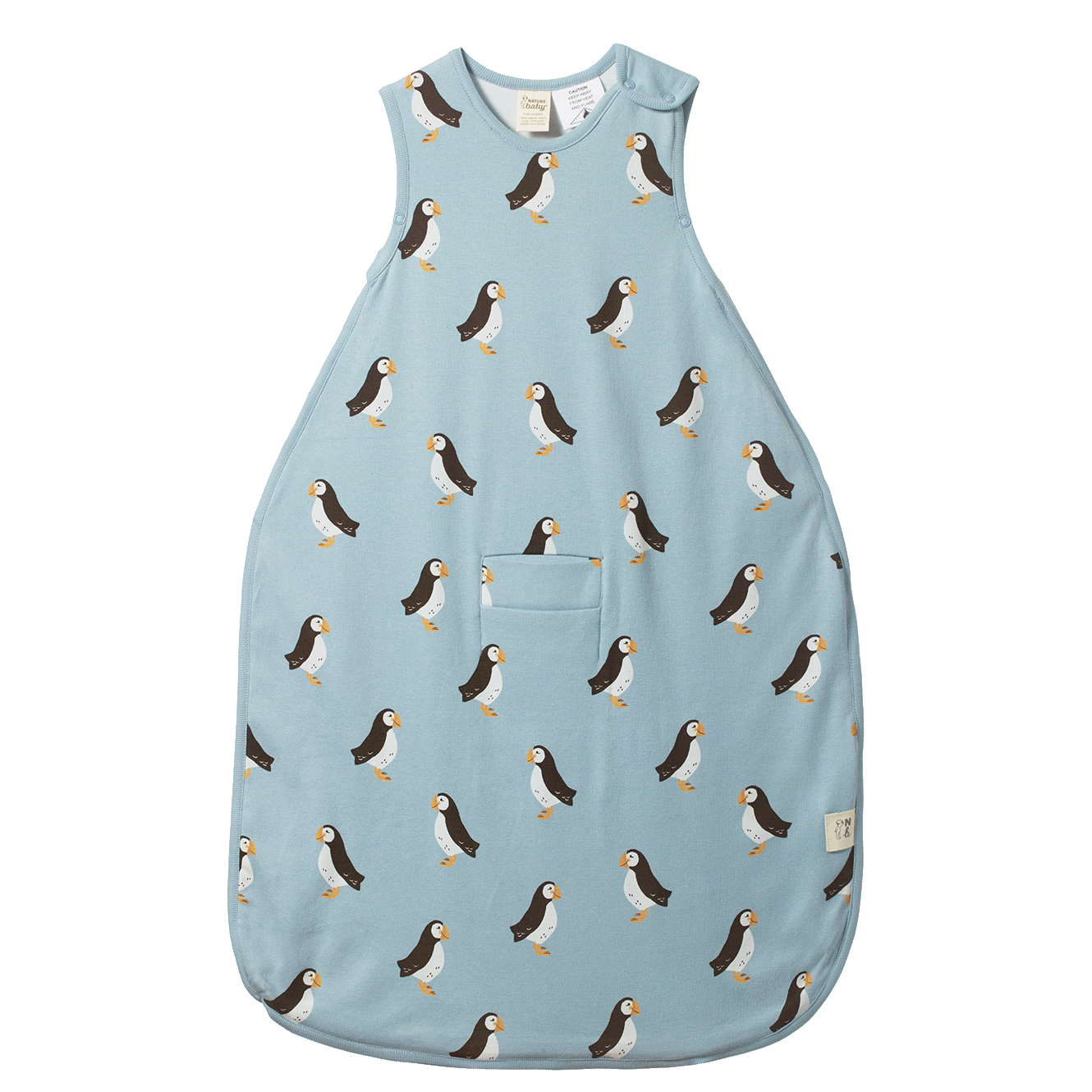 ORGANIC COTTON & MERINO SLEEPING BAG | Puffin Print-Web-front