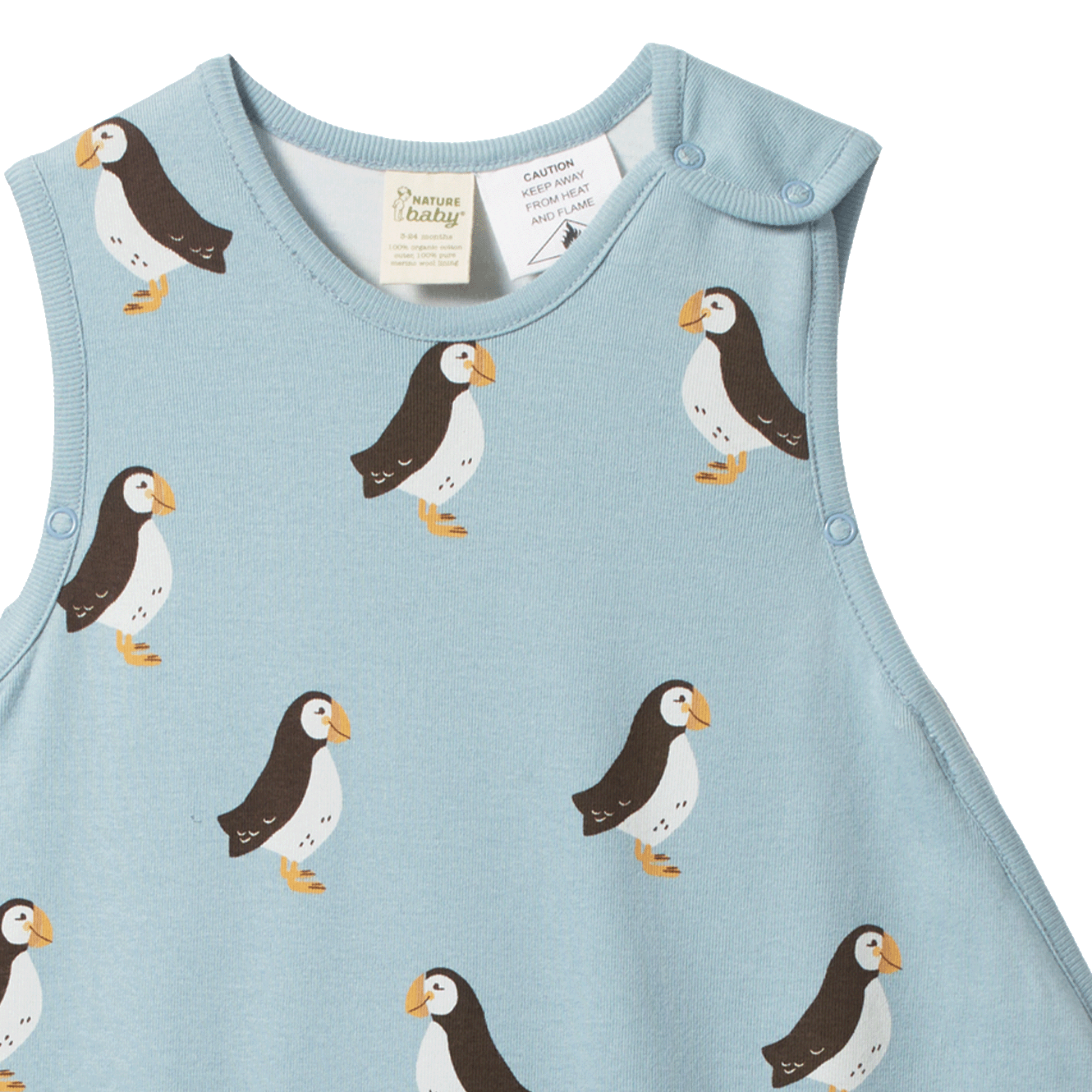 ORGANIC COTTON & MERINO SLEEPING BAG | Puffin Print-Web-hover