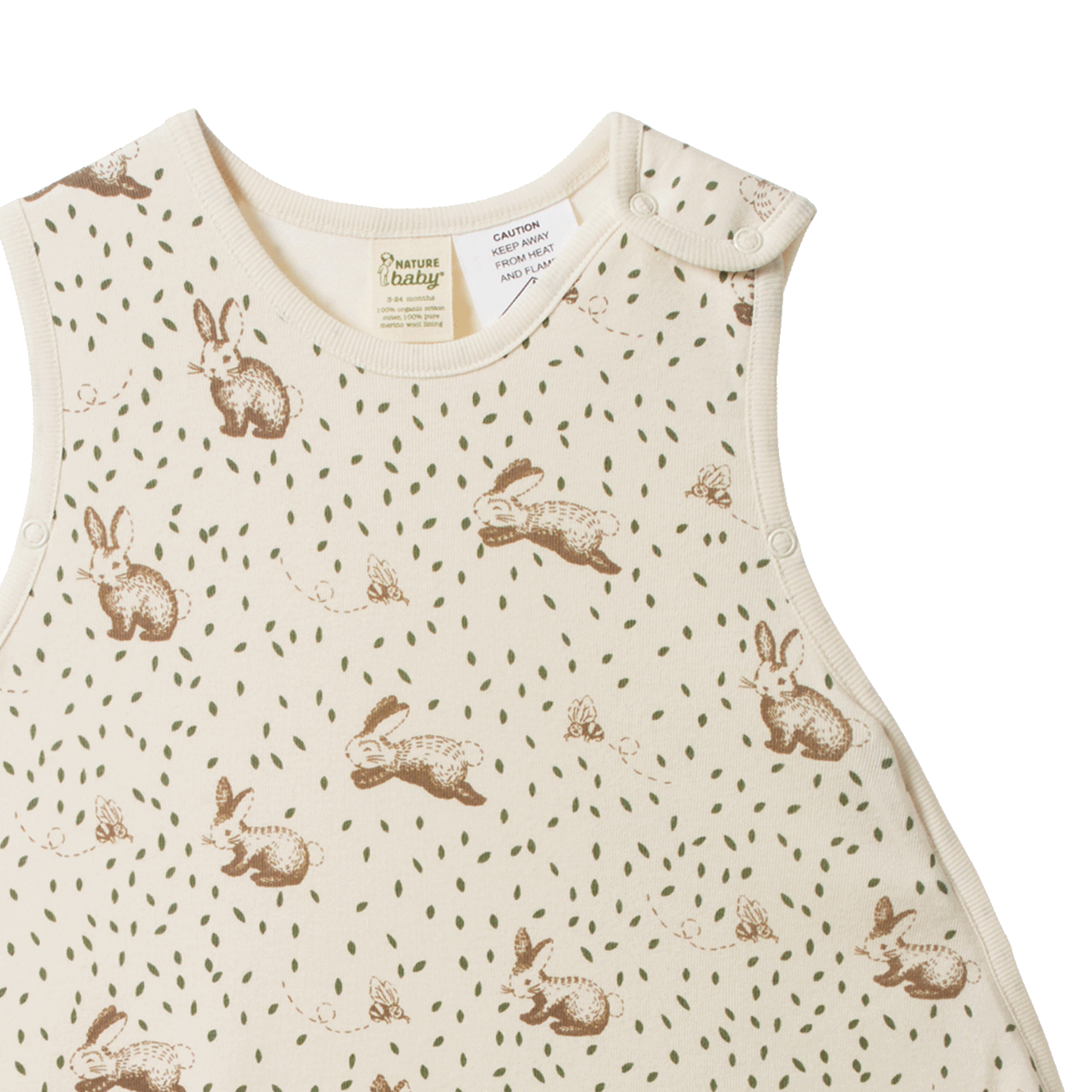 ORGANIC COTTON & MERINO SLEEPING BAG | Rabbitty Print-Extra Img - 1