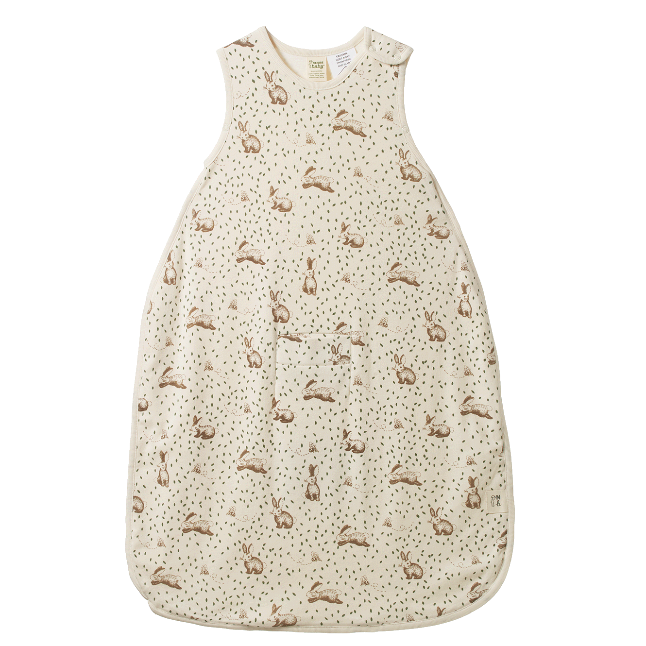 ORGANIC COTTON & MERINO SLEEPING BAG | Rabbitty Print-Web-front