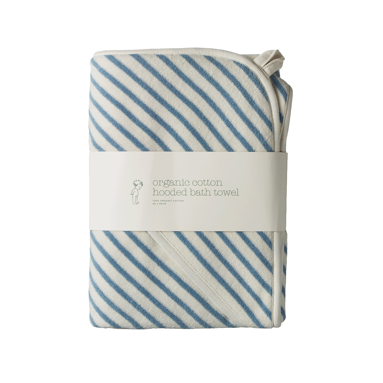 ORG COTTON HOODED TOWEL | Powder Blue Sailor Stripe-Web-front