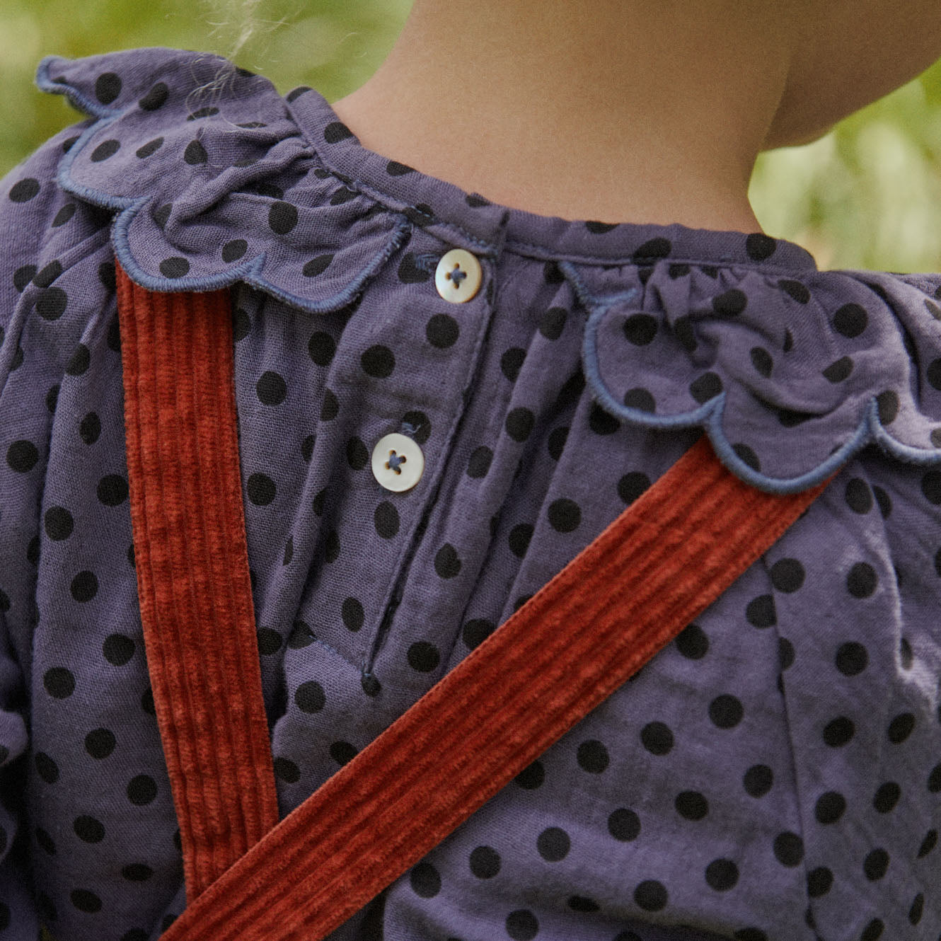RUFFLE CAMERON BLOUSE | Violet Polka Dot Print-Extra Img - 2