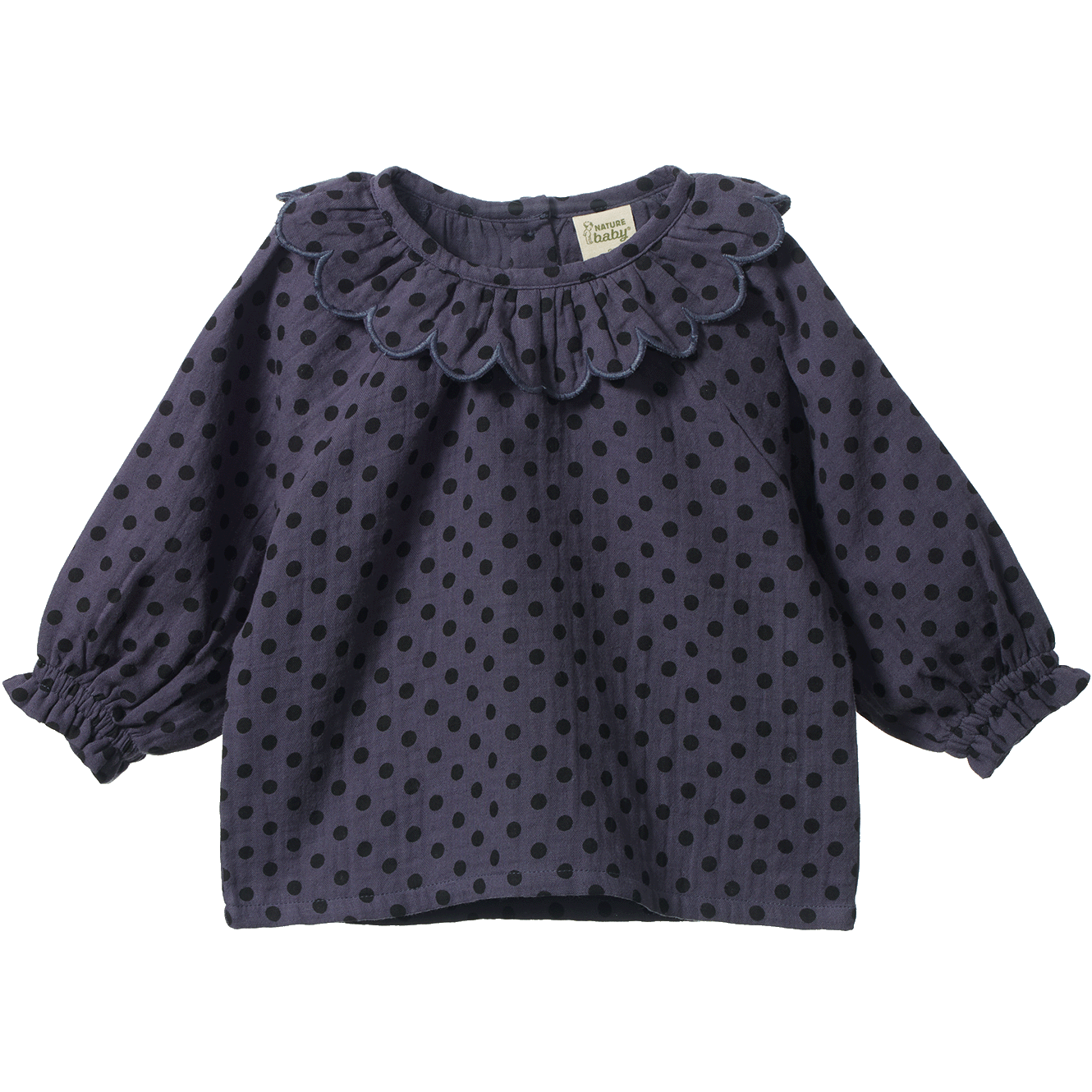 RUFFLE CAMERON BLOUSE | Violet Polka Dot Print-Web-front