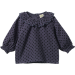 RUFFLE CAMERON BLOUSE | Violet Polka Dot Print-Web-front