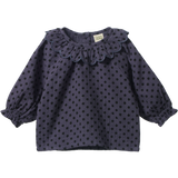 RUFFLE CAMERON BLOUSE | Violet Polka Dot Print-Web-front