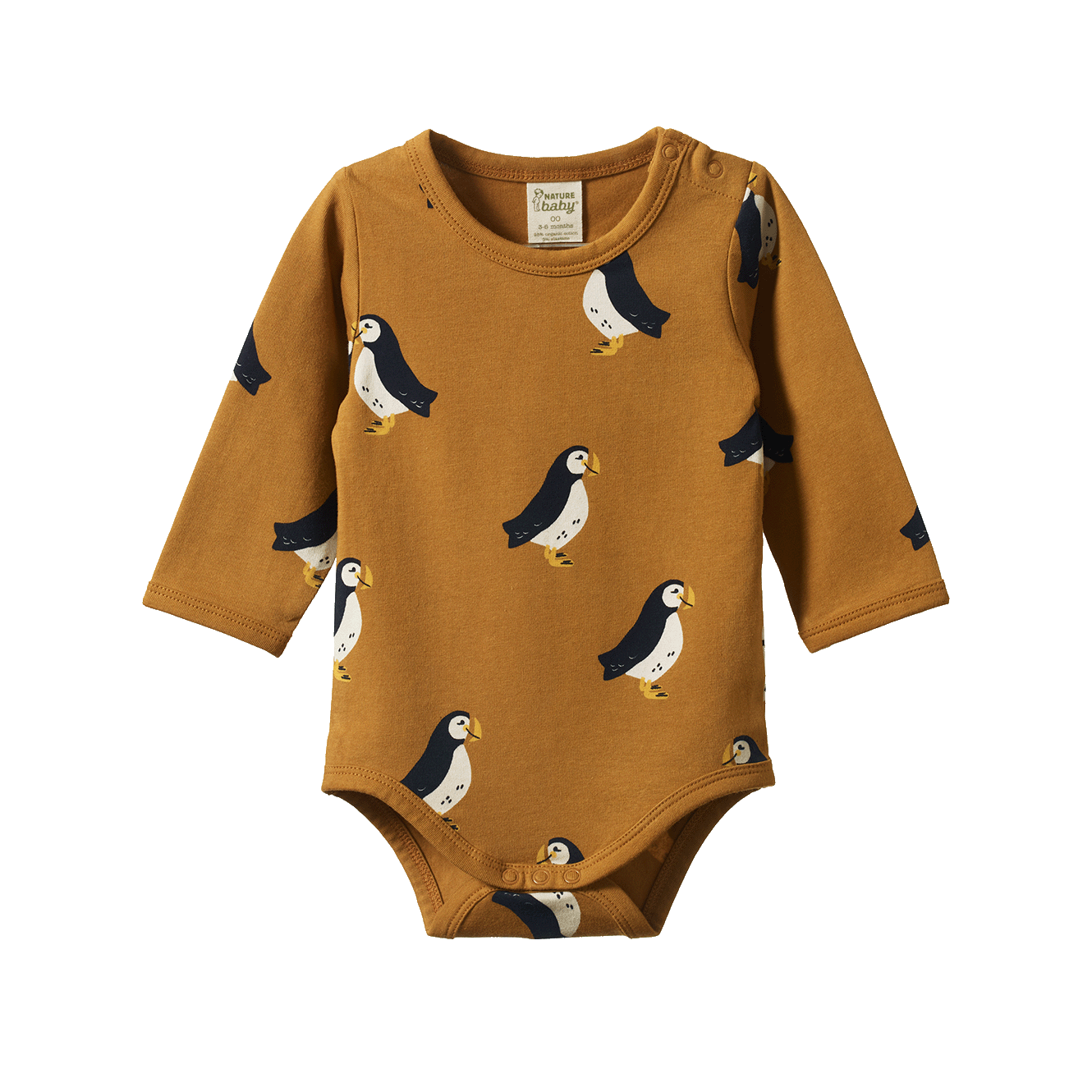 STRETCH JERSEY L/S BODYSUIT | Puffin Toffee Print-Web-front