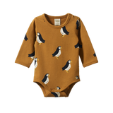 STRETCH JERSEY L/S BODYSUIT | Puffin Toffee Print-Web-front